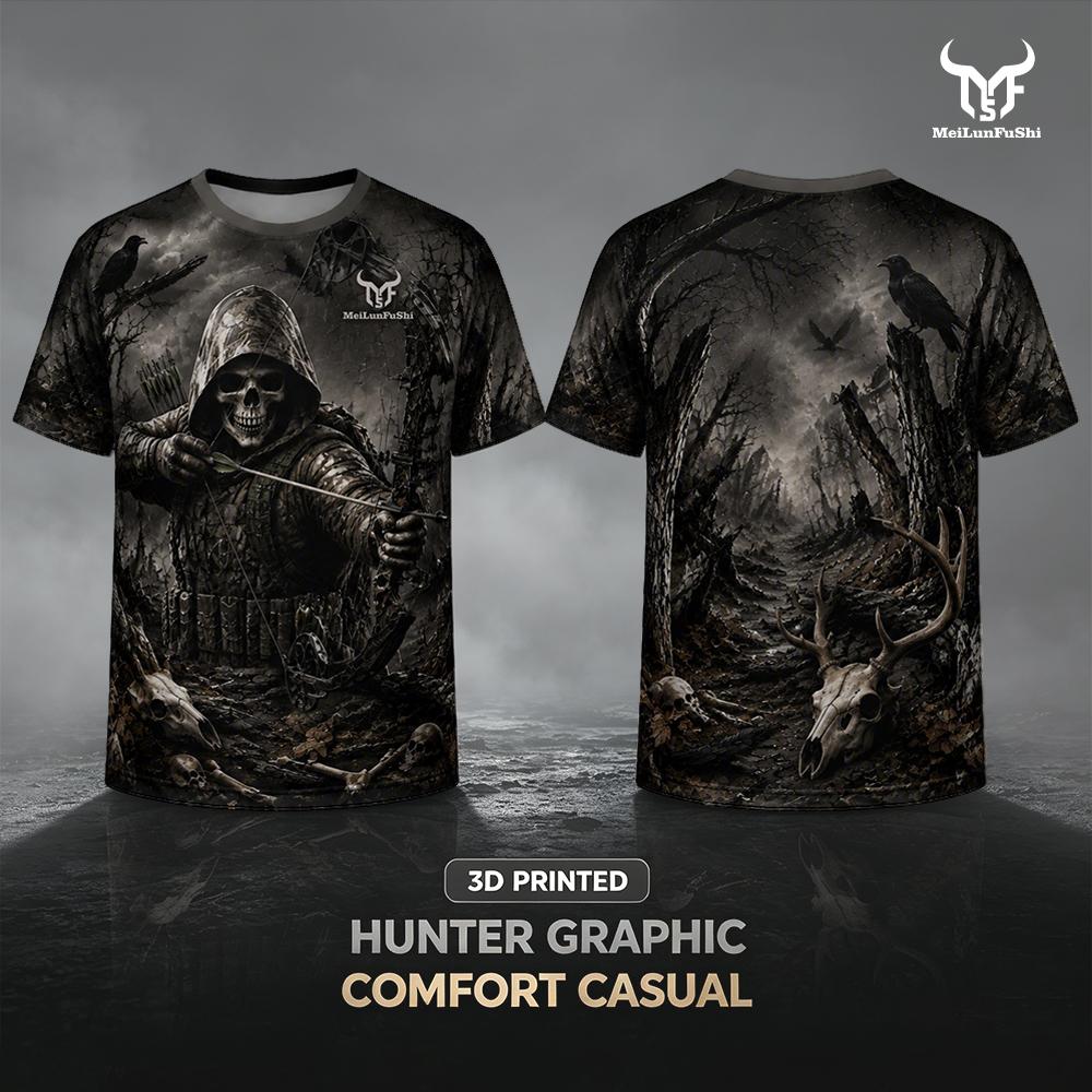Outdoor Hunting Graphic Tees - Gotik Kafatası Okçu 3D Baskılı Tişört