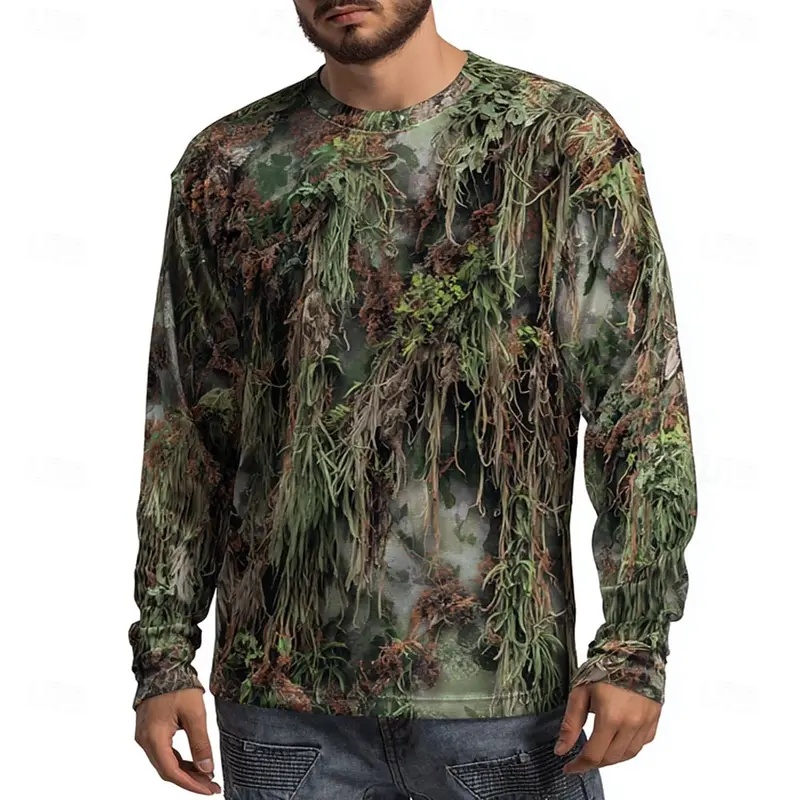 Outdoor Hunting Graphic Tees - Erkek Kamuflaj Hayvan Desenli Uzun Kollu,