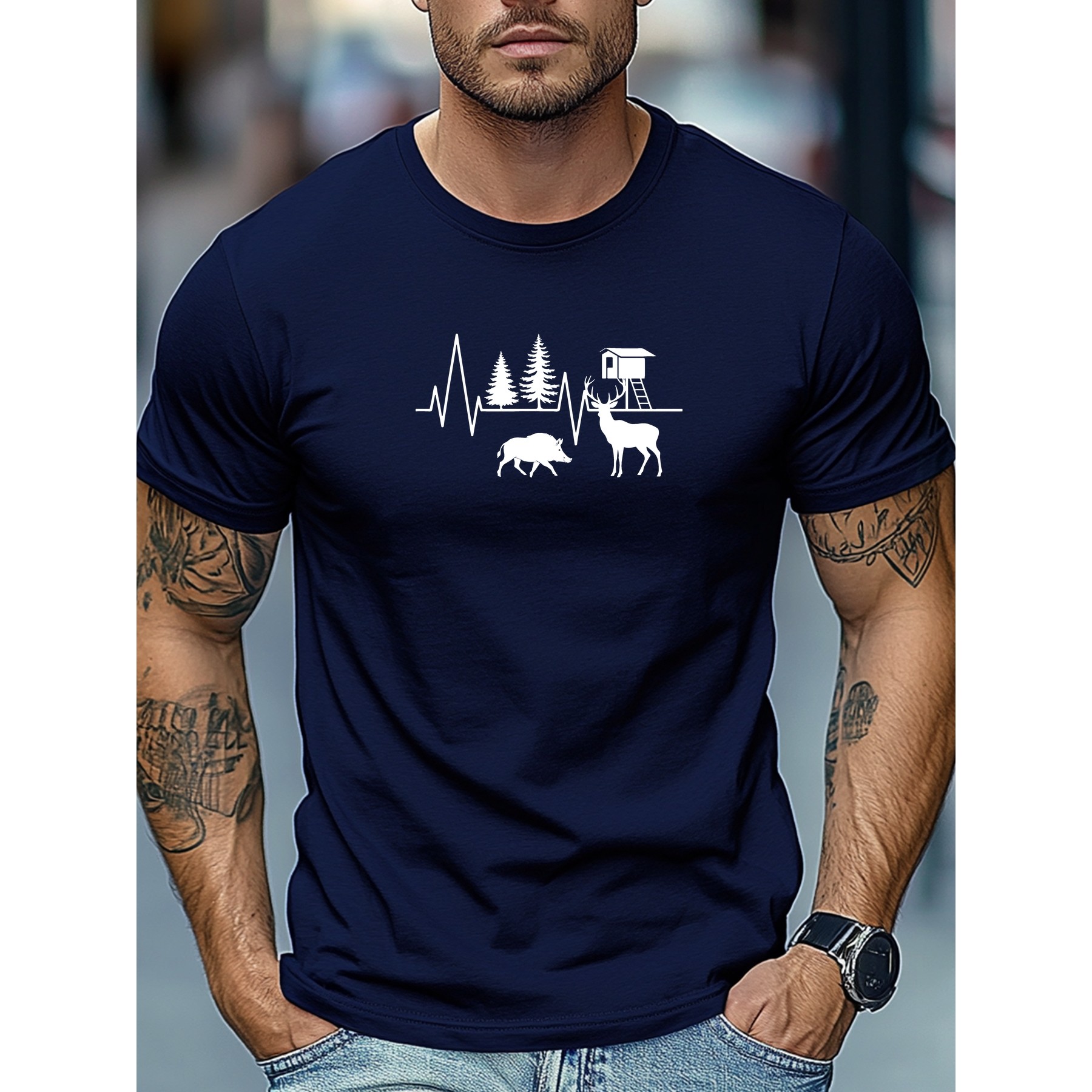 Outdoor Hunting Graphic Tees - Hunting Heartbeat Grafikli Tişört Erkek Pamuklu