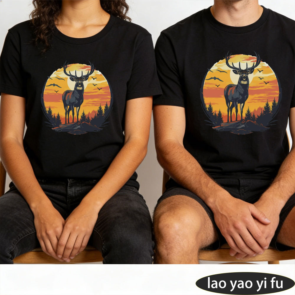 Vintage Geyik Gün Batımı Orman - Outdoor Hunting Graphic Tees incelemesi ve fiyatı